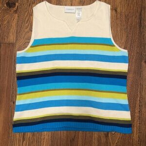 Liz Claiborne Cream and Blue Knit Top